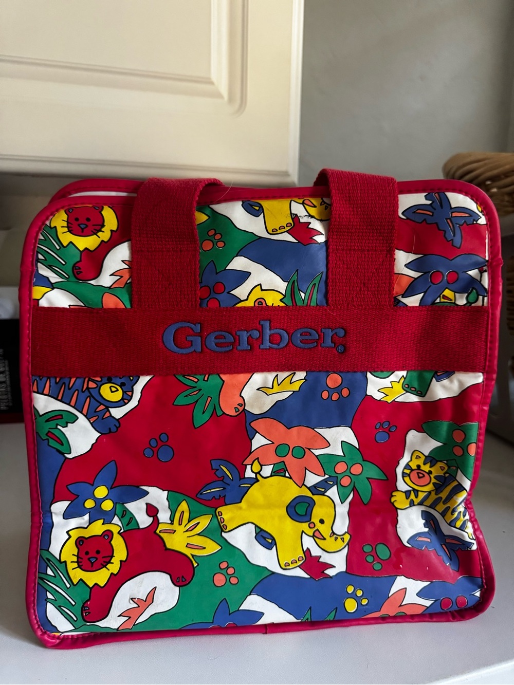 Vintage Gerber Red Multicolor Jungle Animal Tote